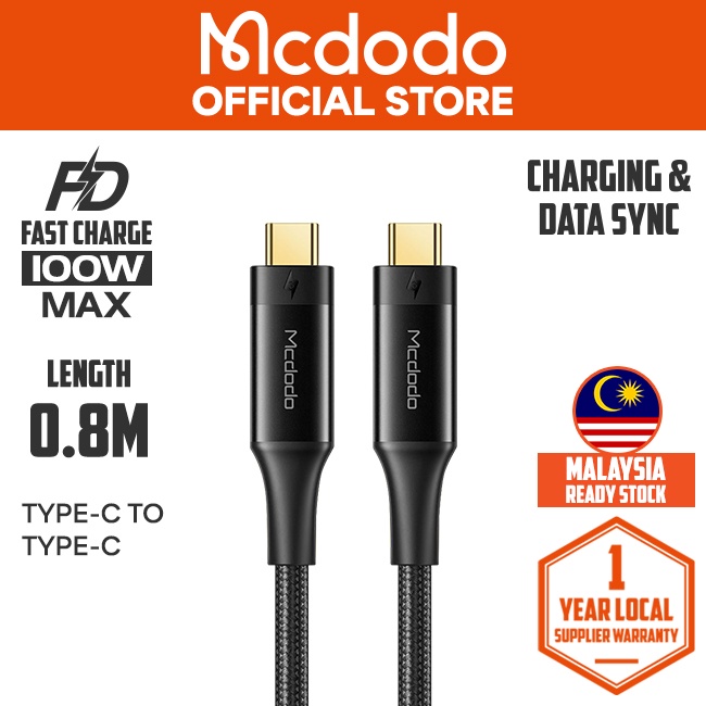 MCDODO CA876 THUNDERBOLT 3 สาย USB-C 0.8M (สีดํา)
