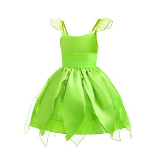 Tinkerbell เครื่องแต่งกายคอสเพลย์เจ้าหญิงดิสนีย์ TUTU สีเขียว สําหรับเด็กผู้หญิง เหมาะกับงานปาร์ตี้ฮาโลวีน