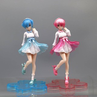 ฟิกเกอร์ Pvc อนิเมะ Rem And Ram สีฟ้า และสีชมพู ขนาด 21.5 ซม. สําหรับโชว์ตัวละคร