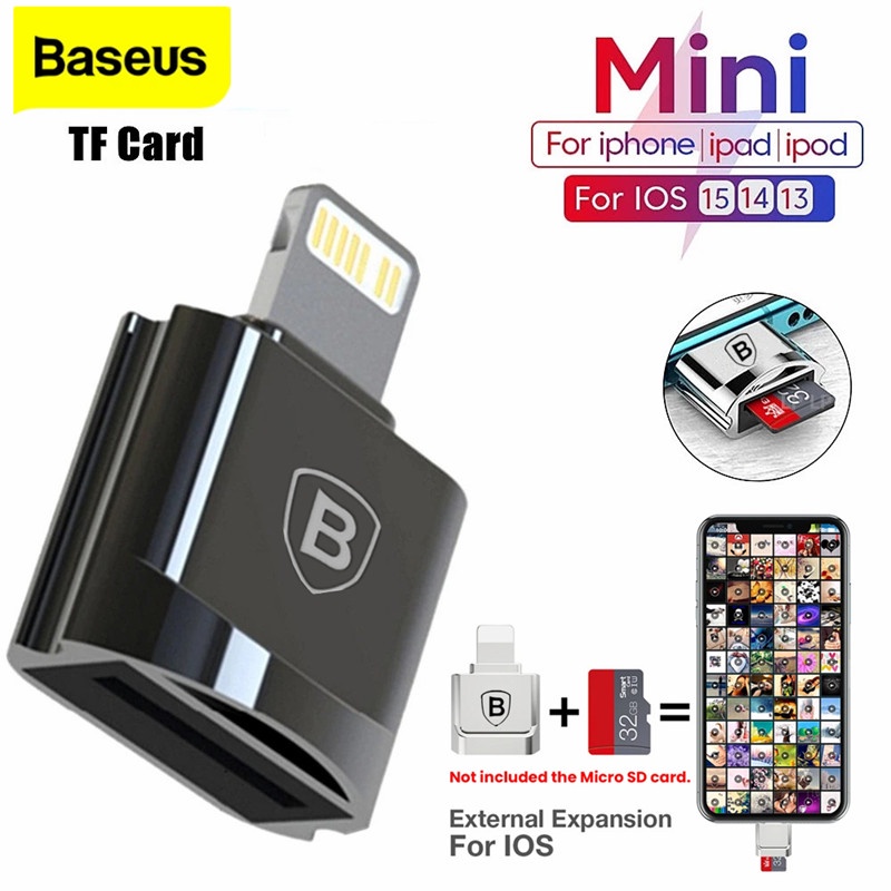 Baseus Mini Micro SD TF Card Reader อะแดปเตอร์ 8Pin OTG การ์ดรีดเดอร์หน่วยความจํา สําหรับ iPhone - 24h จัดส่ง