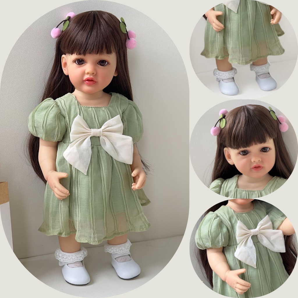 Npk ตุ๊กตาเด็กแรกเกิด ซิลิโคน สีเขียว 55 ซม. สไตล์เบ็ตตี้ ผมสังเคราะห์ และน่ารัก ใช้ซ้ําได้