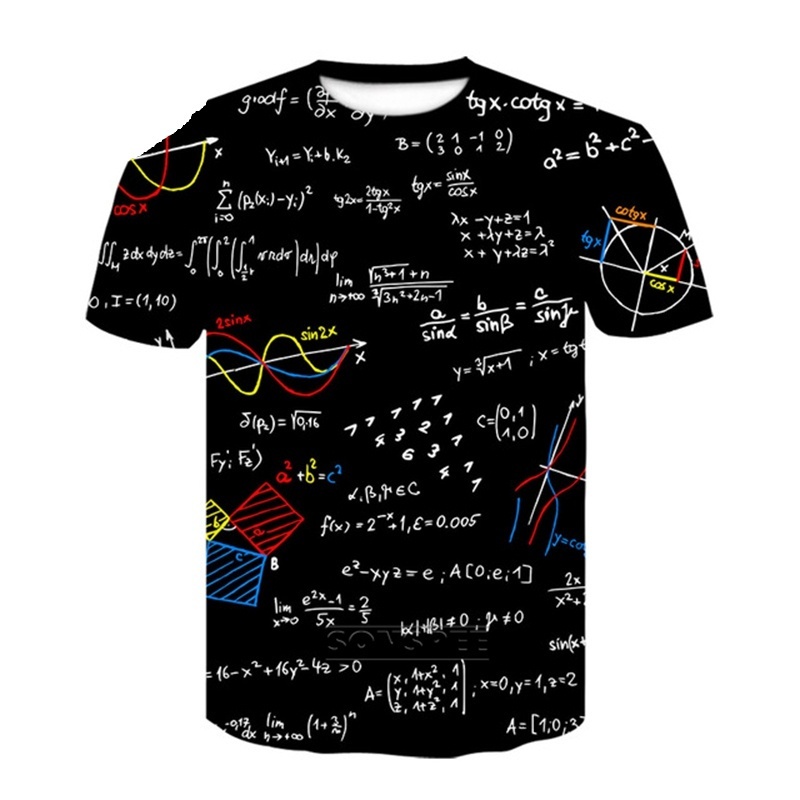เสื้อยืดแขนสั้น พิมพ์ลายคณิตศาสตร์ SONSPEE 3 มิติ แฟชั่นฤดูร้อน สําหรับผู้หญิง 2024