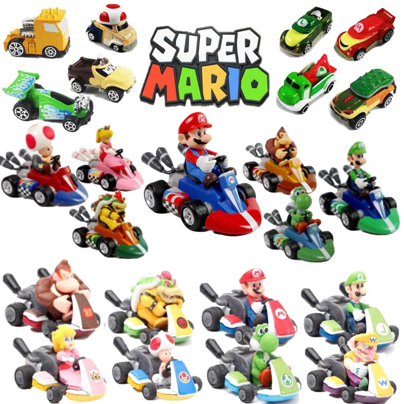 โมเดลฟิกเกอร์ Super Mario Yoshi Toad Kart Princess Peach แบบดึงถอยหลัง ของเล่นสําหรับเด็ก และผู้ใหญ่