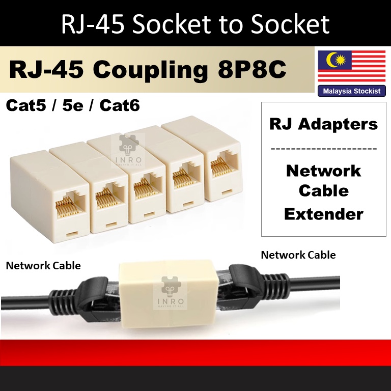RJ-45 RJ45 ข้อต่อ 8P8C 1-to-1 ซ็อกเก็ต RJ45 Cat5/5e/Cat6 Ethernet Lan สาย Joiner Coupler Connector