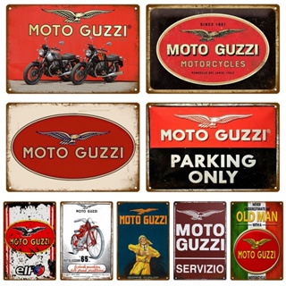 โปสเตอร์โลหะดีบุก ลาย Moto Guzzi สไตล์วินเทจย้อนยุค สําหรับแขวนตกแต่งผนังบ้าน โรงรถ