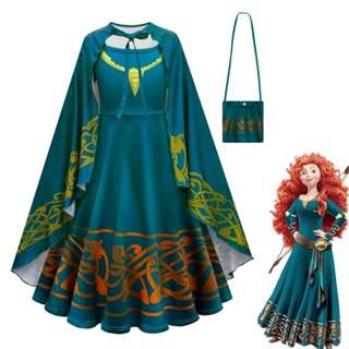 ชุดคอสเพลย์ Disney Braver Brave Legend Merida แขนยาว ผ้าฝ้าย สองชิ้น สําหรับเด็กผู้หญิง