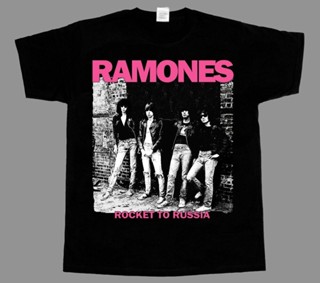 เสื้อยืดแขนสั้น พิมพ์ลาย RAMONES ROCKET TO RUSSIA สีดํา