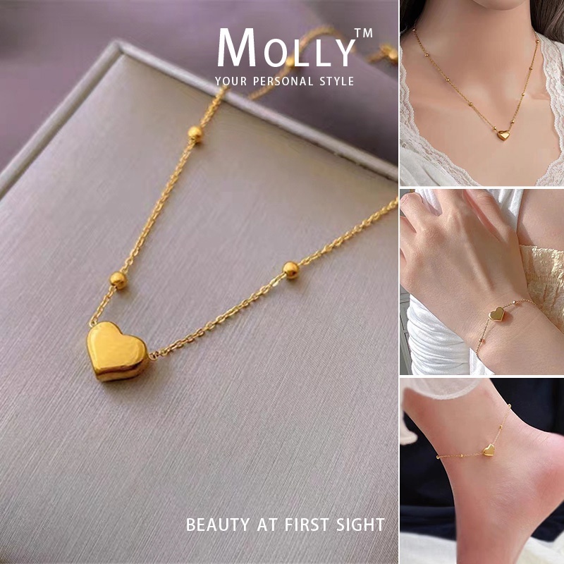 Molly สร้อยคอรูปหัวใจสแตนเลสสําหรับผู้หญิง Non Tarnish 18K ชุบทองกันน้ําไม่ซีดจางเครื่องประดับแฟชั่น