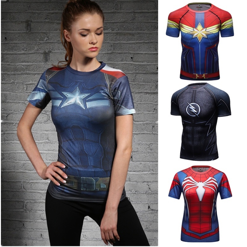 เสื้อใหม่พร้อมสต็อก!ผู้หญิงแห้งเร็วเสื้อยืดซูเปอร์ฮีโร่สไปเดอร์แมน 3D รูปแบบกีฬายิมเหมาะกับเพาะกาย Baju เสื้อยืด Lelaki Murah ผู้หญิงฟิตเนสเสื้อยืด