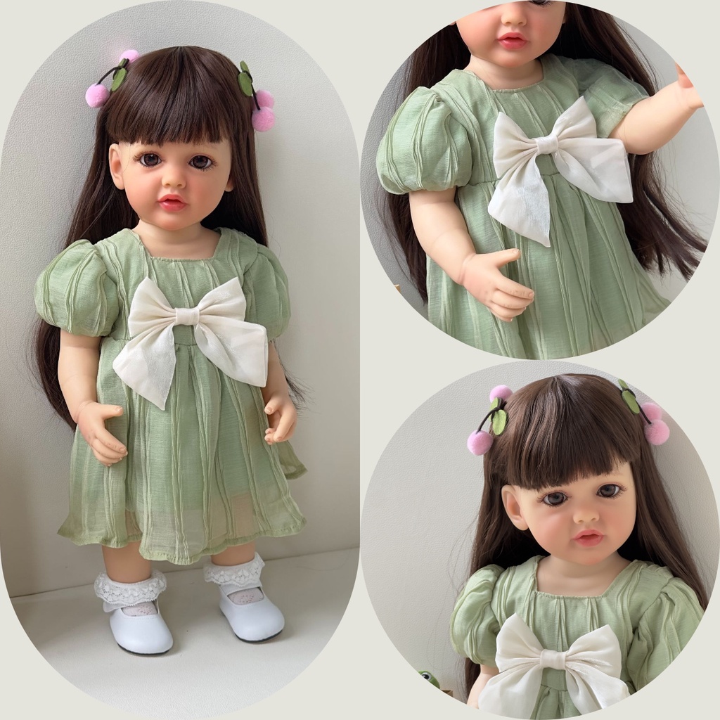 Npk ตุ๊กตาเด็กแรกเกิด ซิลิโคน สีเขียว 55 ซม. สไตล์เบ็ตตี้ ผมสังเคราะห์ และน่ารัก ใช้ซ้ําได้