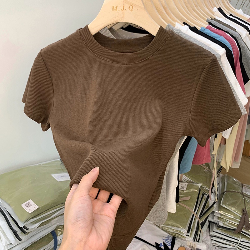 66891 เสื้อยืดแขนสั้นคอกลมเข้ารูปใส่สบาย