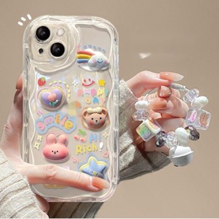 เคสโทรศัพท์มือถือ แบบใส ลายก้อนเมฆ หมี กระต่าย 3d พร้อมจี้ห้อย สําหรับ IPhone 12 13 14 11 Pro Max X Xs Max Xr Vfcf