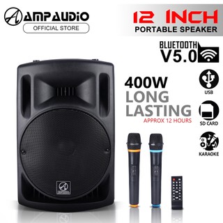 AmpAudio 12 Inch Portable Bluetooth Portable Speaker with Echo Effect and Remote