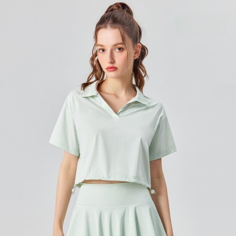 Fit.her ใหม่ เสื้อยืดลําลอง แขนสั้น คอสูง กันแดด แห้งเร็ว เหมาะกับการเล่นโยคะ ฟิตเนส สําหรับผู้หญิง