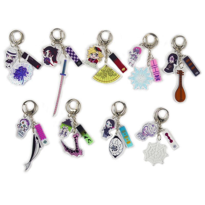 Anime Demon Slayer รูปพวงกุญแจอะคริลิค Kokushibo Doma Enmu Akaza Nakime กระเป๋าจี้ฉลองพวงกุญแจแฟนคอล