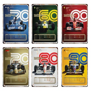 โปสเตอร์โลหะดีบุก ลาย Formula 1 80S F1 สไตล์เรโทร สําหรับตกแต่งผนังบ้าน