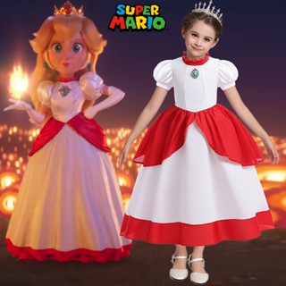 ชุดเดรสคอสเพลย์ Super Mario Princess Peach สําหรับเด็กผู้หญิง เหมาะกับงานปาร์ตี้ฮาโลวีน