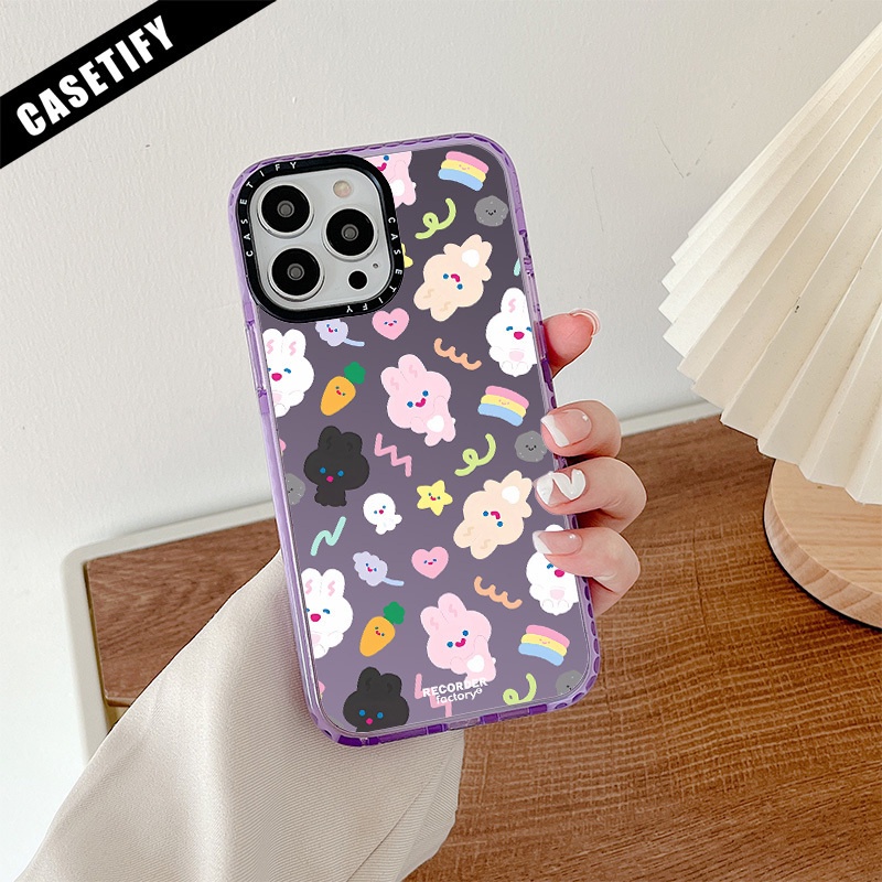เคสโทรศัพท์มือถือ ซิลิโคนนิ่ม ใส กันกระแทก ลายการ์ตูนกระต่ายแครอท สีม่วง สําหรับ iPhone 11 14 Pro Max 12 13 Mini X XR XS Max SE 2020 6 7 8 Plus