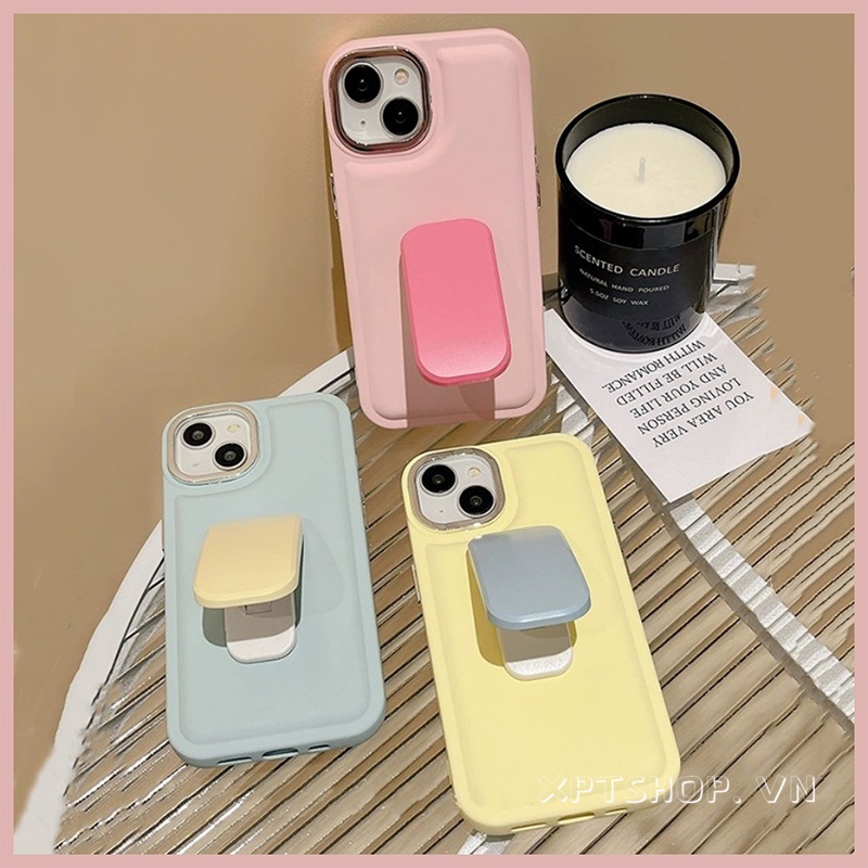 เคสโทรศัพท์มือถือแบบนิ่ม กันกระแทก กันรอยกล้อง สีมาการอง เรียบง่าย พร้อมที่ตั้งวาง พับได้ สําหรับ iPhone 14 13 12 11 Pro Max XR XI