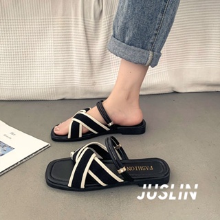 JUSLIN  รองเท้าแตะ รองเท้าแตะผู้หญิง ส้นแบน ใส่สบาย สไตล์เกาหลี รองเท้าแฟชั่น 2023 ใหม่ 071424 สบาย คุณภาพสูง ทันสมัย พิเศษ B20H1DI 37Z230910