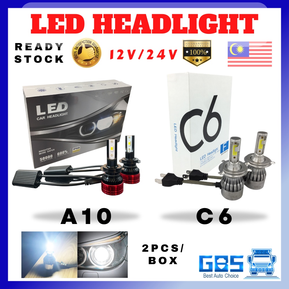 GBS ESTORE C6 ไฟหน้า LED 12V 24V H4 H3 H1 H7 H8 H11 หมอกหลอดไฟ Lampu ขนาดใหญ่ LED A10 24v รถรถบรรทุก