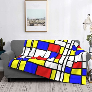 Mondrian De Stijl ผ้าห่ม ผ้าฟลีซ ผ้าสักหลาด แบบนิ่ม ให้ความอบอุ่น หลากสีสัน สําหรับห้องนอน โซฟา กลางแจ้ง