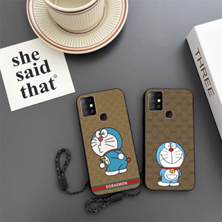 เคสโทรศัพท์มือถือ กันกระแทก ลายการ์ตูนโดราเอมอนน่ารัก พร้อมสายคล้อง สําหรับ Infinix Hot 10 X682 X682B X682C