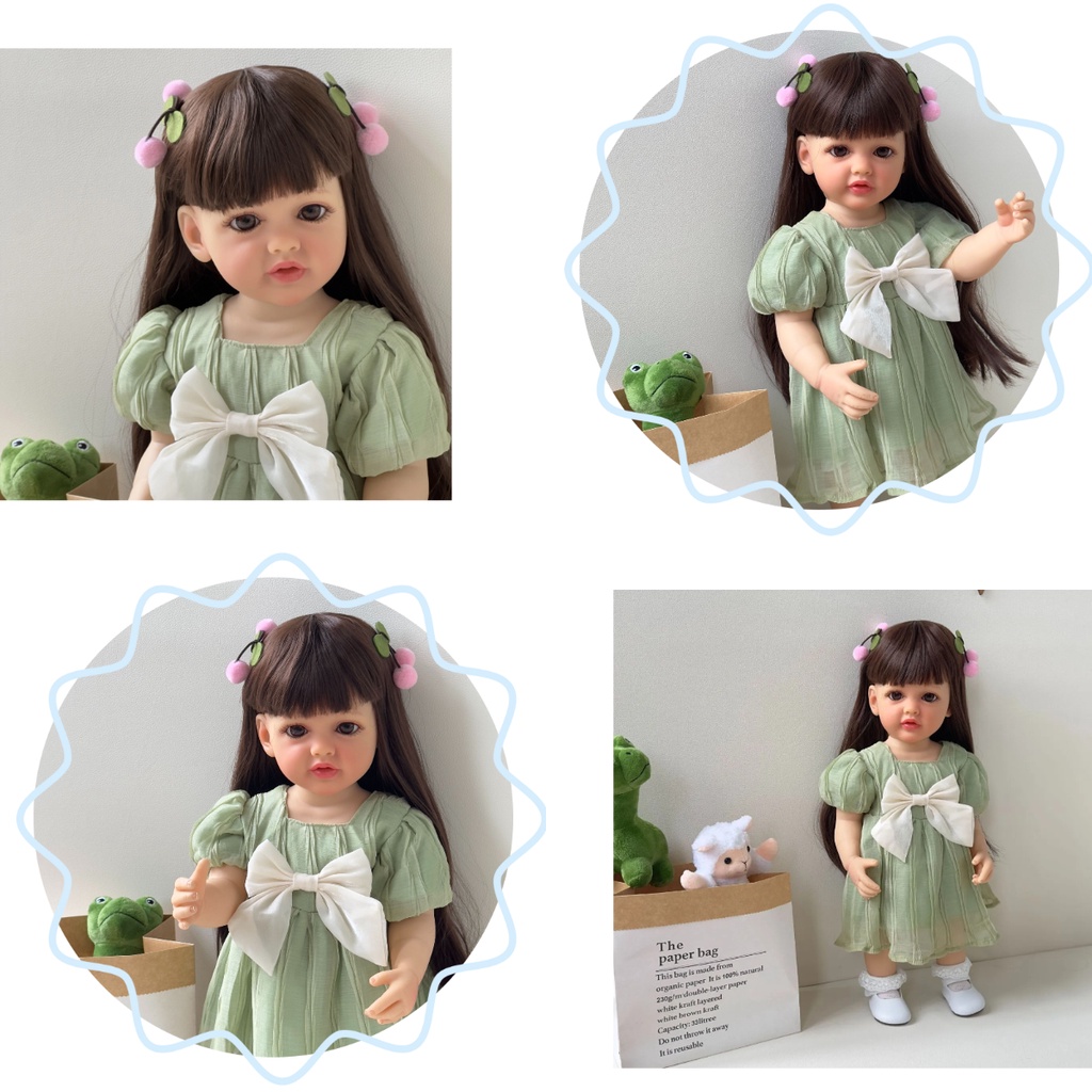 Npk ตุ๊กตาเด็กแรกเกิด ซิลิโคน สีเขียว 55 ซม. สไตล์เบ็ตตี้ ผมสังเคราะห์ และน่ารัก ใช้ซ้ําได้