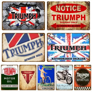 โปสเตอร์โลหะดีบุก ลาย Triumph For The Garage สไตล์วินเทจย้อนยุค สําหรับแขวนตกแต่งผนังบ้าน โรงรถ