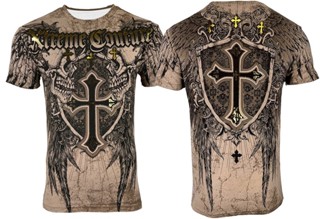 เสื้อยืด พิมพ์ลาย Xtreme Couture By Affliction INHUMAN SKULLS สําหรับผู้ชาย