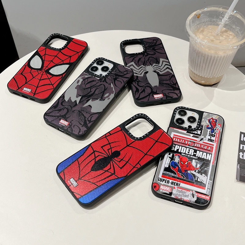 Caseti เคสโทรศัพท์มือถือแบบนิ่ม กันกระแทก ลายสไปเดอร์แมน พร้อมกระจก สําหรับ iPhone 11 14 Pro Max 12 13 Mini X XR XS Max SE 2020 6 7 8 Plus