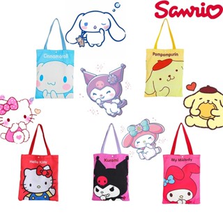 SANRIO กระเป๋าสะพายไหล่ กระเป๋าถือ ผ้าแคนวาส แบบพกพา ลาย Kuromi Cinnamoroll สําหรับเด็กผู้หญิง