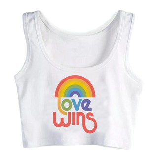 Love wins เสื้อยืดครอปท็อป 90s ลายน่ารัก สไตล์สตรีท สําหรับผู้หญิง yk2 fairycore