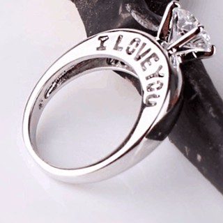 Love I You แหวนคู่รัก ชุบทอง ทรงกลม ประดับพลอยเทียม สีดํา