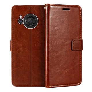 เคสหนัง PU ฝาพับแม่เหล็ก พร้อมช่องใส่บัตร และขาตั้ง สําหรับ Sharp Aquos R8 SH-52D