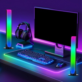 แถบไฟ LED RGB ซิงค์เพลง พร้อมไมโครโฟนในตัว และจังหวะเสียง ชาร์จได้ สําหรับเกม รถยนต์ ปาร์ตี้