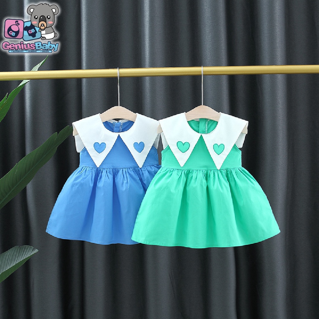 [ Genius Baby House ] 3m-3y เสื้อผ้าเด็กผู้หญิง Blue Green Dress Baby Gaun C4151