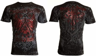 Archaic by AFFLICTION เสื้อยืดผู้ชาย ACHILLES สีดํา CROSS Biker S-5XL