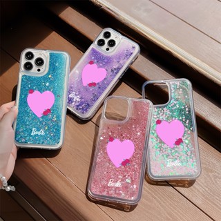 เคสโทรศัพท์มือถือ TPU แบบนิ่ม ลายบาร์บี้ กันกระแทก มีทรายไหล ประดับกลิตเตอร์ สําหรับ iPhone 11 14 Pro Max 12 13 Mini X XR XS Max SE 2020 5G 6 7 8 Plus