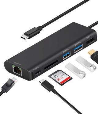 อะแดปเตอร์แปลงการ์ดรีดเดอร์ USB 3.0 HUB Type C เป็น HDTV 4K 1000Mbps สําหรับ MacBook แล็ปท็อป มอนิเตอร์