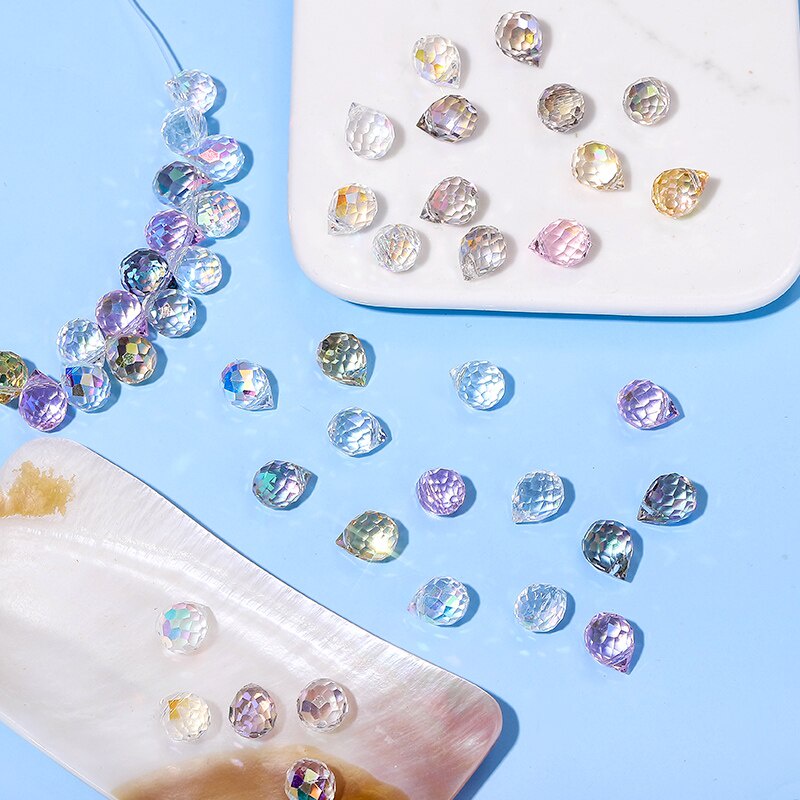 DIY ลูกปัดแก้วคริสตัล ทรงสตรอเบอร์รี่ AB ขนาด 10*8 มม 50pcs