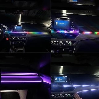 Universal รถ Ambient ไฟ LED ภายใน RGB Symphony บรรยากาศโคมไฟ USB APP และรีโมทคอนโทรลแถบอะคริลิค 5V