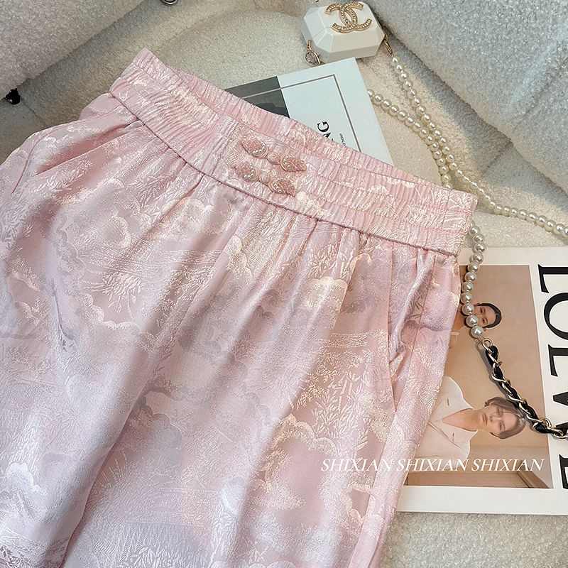 กางเกงขากว้าง เอวสูง ทรงตรง ทรงหลวม สีชมพู สไตล์จีน แฟชั่นคลาสสิก สําหรับผู้หญิง - รูปที่ 2