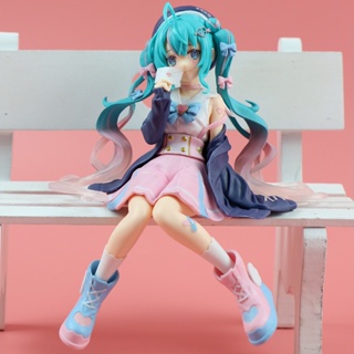 โมเดลฟิกเกอร์ PVC อนิเมะ Hatsune Miku สีชมพู สําหรับตกแต่งโต๊ะ