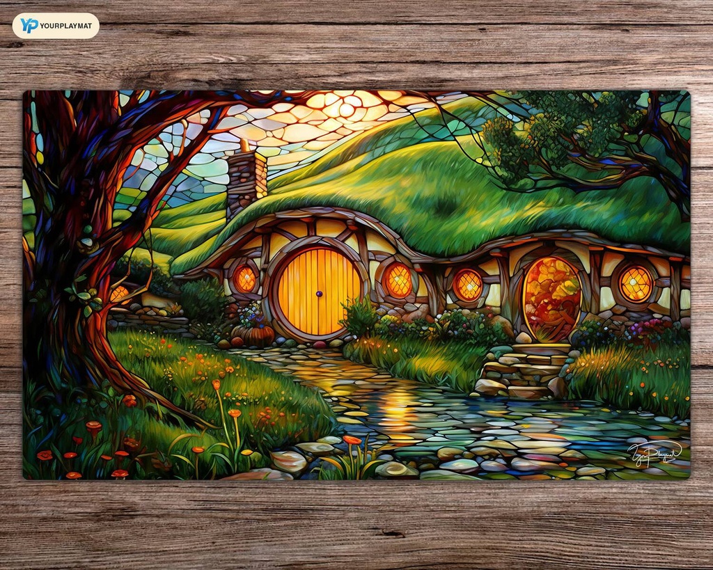 The Shire Stained Glass - MTG Playmat - 24 x 14 นิ้ว - MTG - Magic The Gathering - Playmat เย็บ