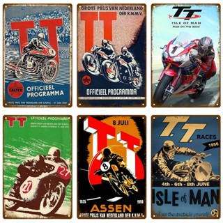 โปสเตอร์โลหะดีบุก ลาย TT Races สไตล์วินเทจเรโทร สําหรับแขวนตกแต่งผนังบ้าน โรงรถ