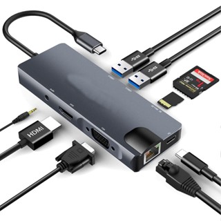 Seenda อะแดปเตอร์ฮับ USB C 9-in-1 พร้อมการ์ดรีดเดอร์ 4K USB C เป็น HDMI VGA Gigabit Ethernet 100W PD 2 USB-A 5 Gbps MicroSD SD