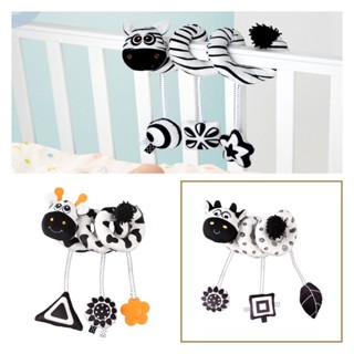 ของเล่นตุ๊กตาสัตว์ มีเสียงกระดิ่ง สีดํา และสีขาว สําหรับเด็กทารกแรกเกิด