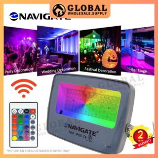 Navigate IP65 ไฟสปอตไลท์ LED RGB 50W พร้อมรีโมตควบคุม กันน้ํา สีรุ้ง