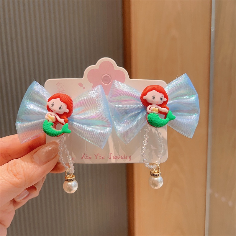 ใหม่ กิ๊บติดผม ลายการ์ตูนเจ้าหญิงนางเงือก โบว์ น่ารัก เครื่องประดับผม สําหรับเด็กผู้หญิง 2 ชิ้น